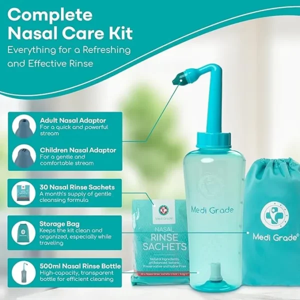 Medi Grade Botella de Enjuague Nasal 500 ml (con 30 sobres)